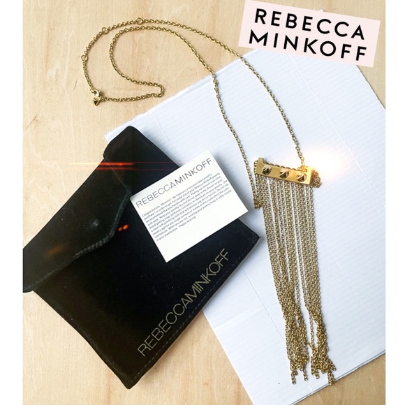 Rebecca Minkoff gold bar necklace with spikes and tassel. - Picture 1 of 5